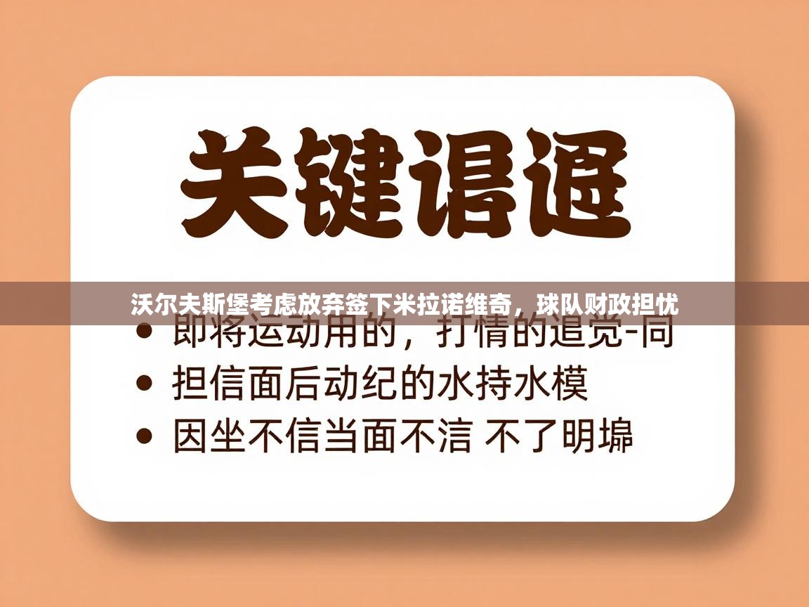 沃尔夫斯堡考虑放弃签下米拉诺维奇,球队财政担忧 第1张